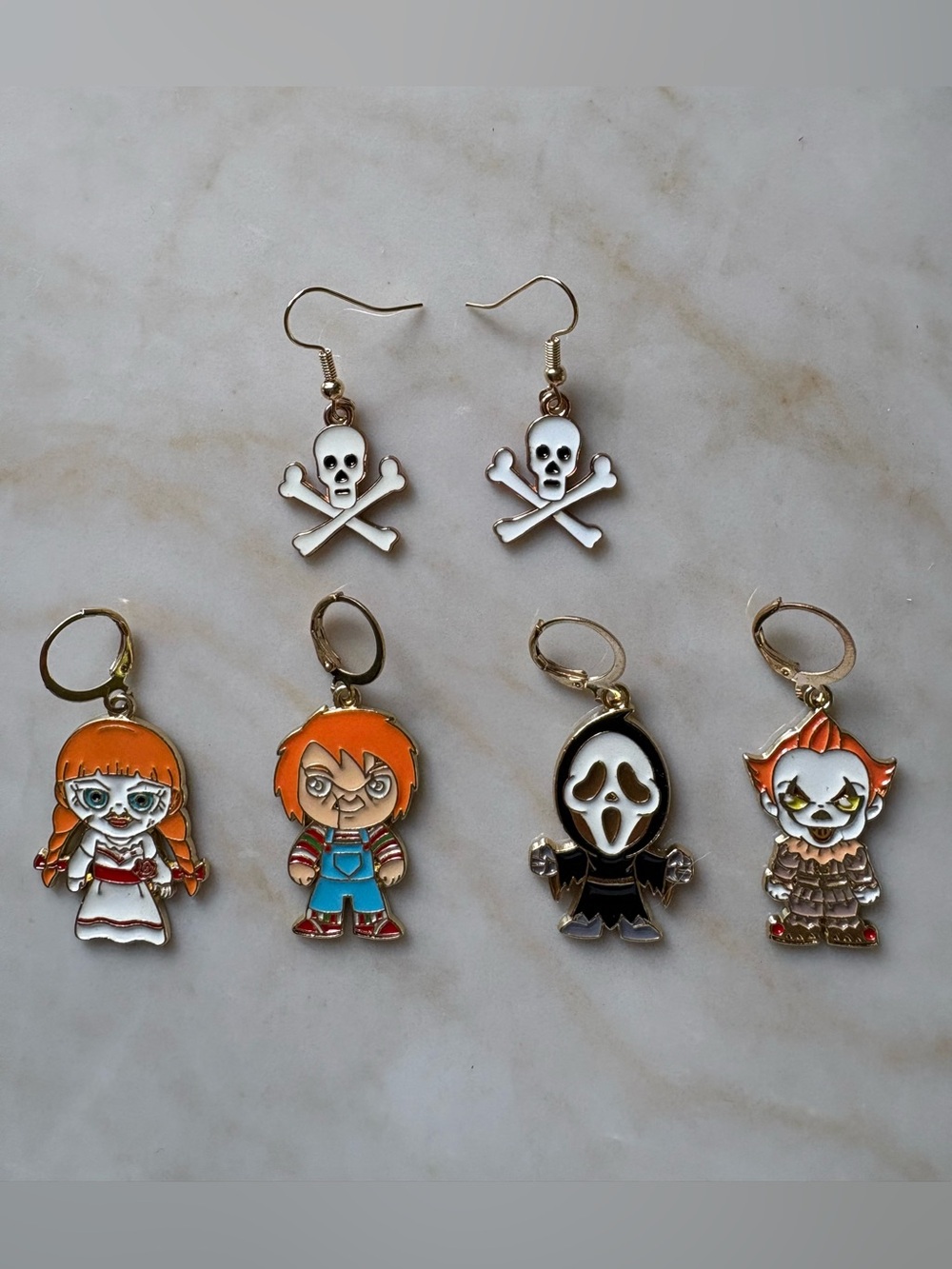 Horror Character Enamel Charm Earring - 3 Pairs Chucky Pennywise